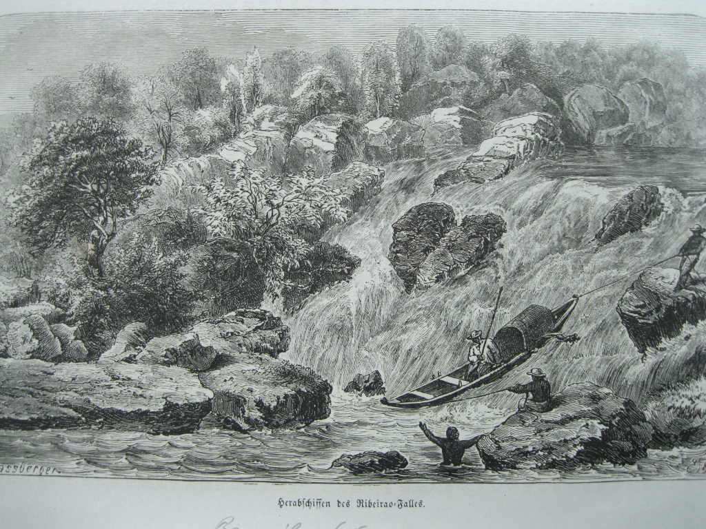 Bajada de embarcación por un rio  (Brasil), 1865.